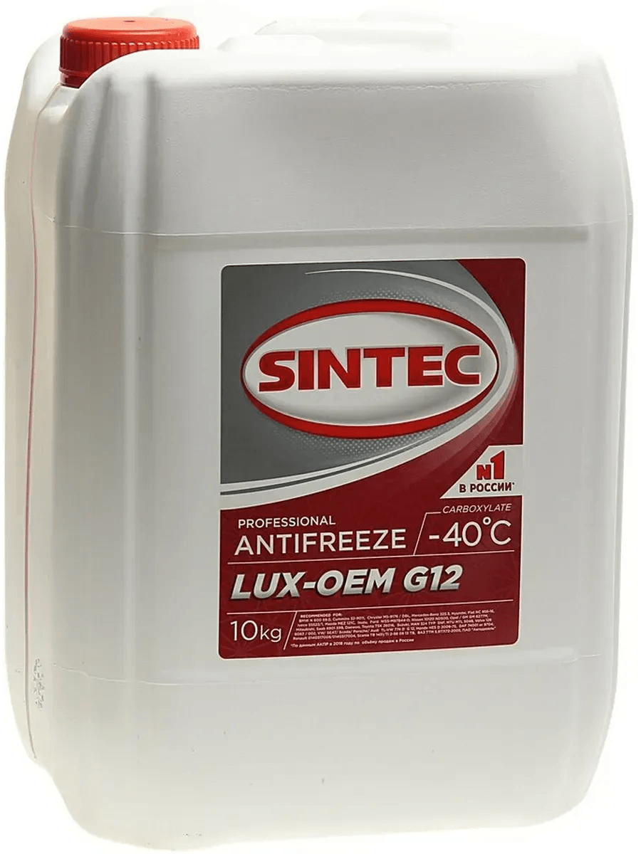 Антифриз готовый красный G12+ (-40) 10кг SINTEC 614504, арт. 000883